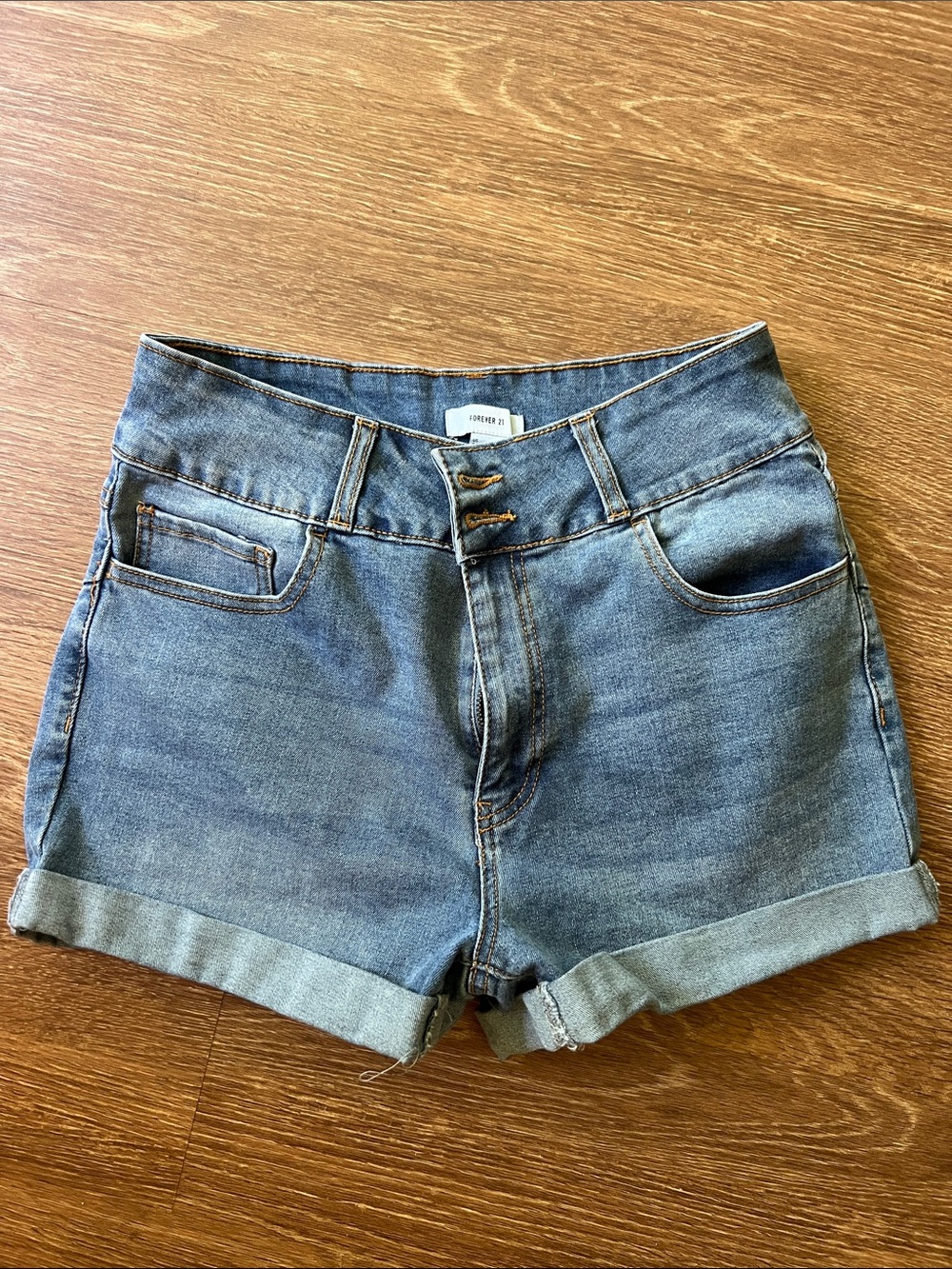 Forever 21 Light Blue High-Rise Rolled Hem Jean Shorts